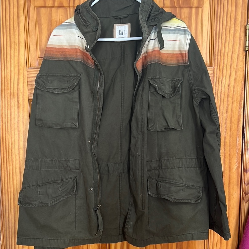 GAP Green and Red Military Field Jacket with Hood